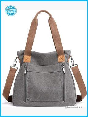 Canvas Tote Bag Work Shoulder Crossbody Multi-pocket Handbag Satchel